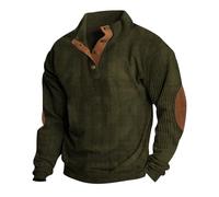 MASHANGGOU Mens Casual Corduroy Sweatshirt,Long Sleeve Collared Pullover with 1/4 Button Up, Elbow Patches Western Style Casual Shirt for Men (Army Green,XXL)