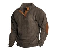 MASHANGGOU Mens Casual Corduroy Sweatshirt,Long Sleeve Collared Pullover with 1/4 Button Up, Elbow Patches Western Style Casual Shirt for Men (Coffee,M)