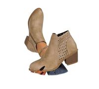 MASHANGGOU Orthopaedic Ankle Vintage Chunky Mid-Heel Short Boots, Side Zipper Breathable Barrel Hollow Boots British Chelsea Ankle Shoes, caqui, 36/46 EU