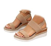 MASHANGGOU Orthopedic Wedge Sandals for Women, Dressy Summer Walking Shoes Sandals Arch Support Heels Open Toe Platform Beach Vacation Shoes, caqui, 42 EU