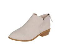 MASHANGGOU V Cut Ankle Boots for Women, Pointed Toe Chunky Stacked Low Heel Booties, Back Zip Up Casual Western Short Boots, Comfy Pull On Dress Shoes for Daily Wear (Beige,36)