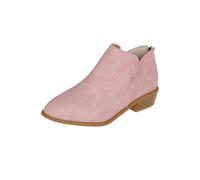 MASHANGGOU V Cut Ankle Boots for Women, Pointed Toe Chunky Stacked Low Heel Booties, Back Zip Up Casual Western Short Boots, Comfy Pull On Dress Shoes for Daily Wear (Pink,36)