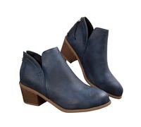 MASHANGGOU V Cut Ankle Boots for Women, Pointed Toe Chunky Stacked Low Heel Booties, Casual Western Cowboy Short Boots, Back Zip Up Pull On Comfy Dressy Booties for Daily Wear (Navy blue,42)
