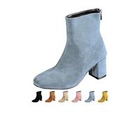 MASHANGGOU Women's Ankle Boots Winter Casual Suede Short Boots, Comfort Mid Block Heel Square Toe Back Zipper Ankle Booties for Ladies, Plus Size Available (Blue,41)