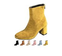 MASHANGGOU Women's Ankle Boots Winter Casual Suede Short Boots, Comfort Mid Block Heel Square Toe Back Zipper Ankle Booties for Ladies, Plus Size Available (Yellow,40)