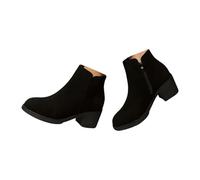MASHANGGOU Women's Chunky Heel Ankle Booties - Black Suede Round Toe Side Zipper Ankle Boots, Comfortable Stylish Short Booties for Women Fall Winter Casual Dress Footwear (Black,39)