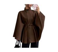 MASHANGGOU Women's Dolman Sleeve Cape Coat Jackets,belted ponchos pea coat Trendy Elegant Work Dressy Outerwear (Dark Brown,L)