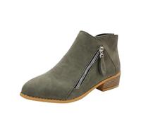 MASHANGGOU Women's Low-Heeled Chelsea Boots,PU Leather Ankle Boots Side Zipper Casual Short Boots for Women (Army Green,37)