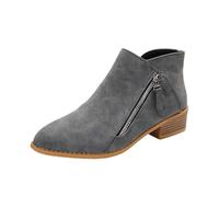 MASHANGGOU Women's Low-Heeled Chelsea Boots,PU Leather Ankle Boots Side Zipper Casual Short Boots for Women (Gray,42)