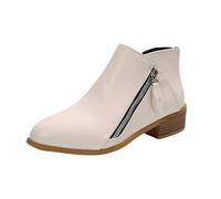 MASHANGGOU Women's Low-Heeled Chelsea Boots,PU Leather Ankle Boots Side Zipper Casual Short Boots for Women (White,38)