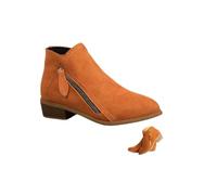 MASHANGGOU Women's Suede Low-Heeled Chelsea Boots - Comfortable Suede Ankle Boots with Side Zipper for Casual Daily Office Outfits (Orange,38)