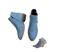 MASHANGGOU Women's Suede Low-Heeled Chelsea Boots - Comfortable Suede Ankle Boots with Side Zipper for Casual Daily Office Outfits (Blue,41)