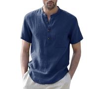 Mashaouyo Camisa de lino para hombre, con botones, color blanco, polo de lino, camisa de vestir, chaquetas ajustadas, traje de verano del Reino Unido, camisas ajustadas, camisas de vestir sobre