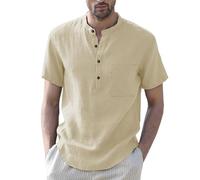 Mashaouyo Camisa de lino para hombre, con botones, color blanco, polo de lino, camisa de vestir, chaquetas ajustadas, traje de verano del Reino Unido, camisas ajustadas, camisas de vestir sobre