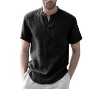 Mashaouyo Camisa de lino para hombre, con botones, color blanco, polo de lino, camisa de vestir, chaquetas ajustadas, traje de verano del Reino Unido, camisas ajustadas, camisas de vestir sobre