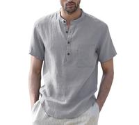 Mashaouyo Camisa de lino para hombre, con botones, color blanco, polo de lino, camisa de vestir, chaquetas ajustadas, traje de verano del Reino Unido, camisas ajustadas, camisas de vestir sobre
