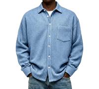 Mashaouyo Camisetas para hombre con bolsillo, camisas casuales, transpirables, camisetas largas del Reino Unido, camisetas de manga larga, de algodón, camisetas casuales de manga larga, azul, 3XL