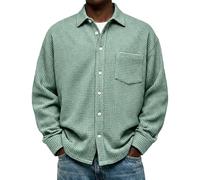 Mashaouyo Camisetas para hombre con bolsillo, camisas casuales, transpirables, camisetas largas del Reino Unido, camisetas de manga larga, de algodón, camisetas casuales de manga larga, verde claro