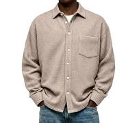 Mashaouyo Camisetas para hombre con bolsillo, camisas casuales, transpirables, camisetas largas del Reino Unido, camisetas de manga larga, de algodón, camisetas casuales de manga larga, caqui, 3XL