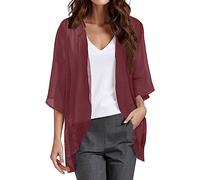 Mashaouyo Cárdigan de manga corta para mujer, talla grande, gabardina del Reino Unido, chaqueta de verano, chaqueta de verano, cárdigan de manga abombada, cárdigan de manga abombada, blusa, tops, Vino