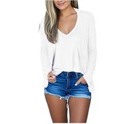 Mashaouyo Cárdigan largo de verano para mujer, cárdigan largo y ligero, chaleco fino de punto para el Reino Unido, talla grande, sudadera lisa, abrigos, camisa, blanco, S
