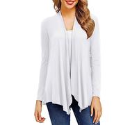 Mashaouyo Cárdigan largo para mujer, talla grande, cárdigan de punto para mujer, chaqueta corta de punto, abrigos de verano para mujer, cárdigan de manga larga de color sólido, blanco, S