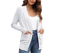 Mashaouyo Cárdigan ligero de verano para mujer, cárdigan de manga larga, chaleco de punto para mujer, chaqueta corta de punto, chaleco de punto de algodón liso, suéter exterior, blanco, S