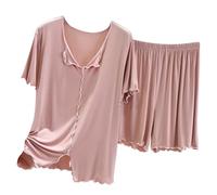 Mashaouyo Conjunto de ropa de descanso para mujer, pijama esponjoso, pijama suave para conjuntos de dos piezas, ropa de descanso, talla grande, conjunto de pijama de verano para mujer, rosa, XXL