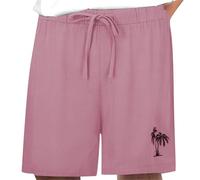 Mashaouyo Pantalones cortos de verano para hombre, de algodón, cintura elástica, con estampado de coco, no hay lugar como el hogar, rosa, L