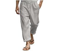 Mashaouyo Pantalones harén de nueve minutos para hombre, pantalones de lino de algodón, pantalones de lino gris, pantalones elásticos holgados para pantalones chinos del Reino Unido, pantalones cargo
