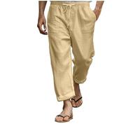 Mashaouyo Pantalones harén de nueve minutos para hombre, pantalones de lino de algodón, pantalones de lino gris, pantalones elásticos holgados para pantalones chinos del Reino Unido, pantalones cargo