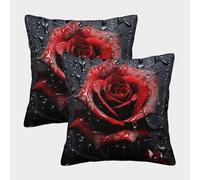 MASHAUNIE Rosas Rojas Fundas Cojines Antialérgicas Juego De 2 Rosas Rojas Fresh Flor Funda De Almohada Funda De Cojín 3D con Un Detalle Romántico para La Persona Que Amas 45x45cm