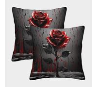 MASHAUNIE Rosas Rojas Fundas Cojines Decorativa Juego De 2 Fresh Flor Funda De Almohada Poliéster Cuadradas Un Detalle Romántico para La Persona Que Amas 50x50cm