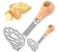 Masher de papa de 2 piezas con mango de madera Bear Pata de acero inoxidable Masher Patatas Masher Patrón Papata Ricer Ricer Masher para huevo, machacador de papas de aguacate