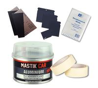 MASILLA DE ALUMINIO 400 GR. + 1 Juego de Carrocero + 1 Toallita Atrapapolvo + 2 Pliegos de Lija + 2 Cinta Carrocero