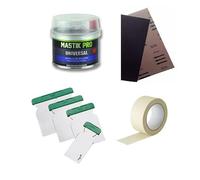 Masilla DE Poliester Universal 450 GR. + Juego de espátula + 2 pliegos de Lija Finos + Cinta de Carrocero