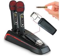 MASINGO 2 micrófonos inalámbricos de karaoke con receptor Bluetooth integrado, conecta micrófonos y smartphone a cualquier altavoz con entrada AUX/micrófono, incluye modo de extracción vocal de