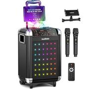 MASINGO Karaoke Machine for Adults and Kids with 2 Bluetooth Wireless Microphones. Portable Singing PA Speaker System with Disco Ball Lights, Lyrics Display Tablet Holder & TV Cable. Soprano X1 2.0