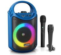 MASINGO Máquina de karaoke para niños y adultos con 1 micrófono de karaoke inalámbrico y 1 micrófono con cable, altavoz portátil PA con luces LED, soporta tarjeta TF/USB, AUX/MIC, TWS para fiesta en