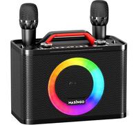 MASINGO Nueva máquina de karaoke para adultos y niños con 2 micrófonos inalámbricos, altavoz portátil Bluetooth, luces LED coloridas, sistema PA y cable de TV. Sonoro G5