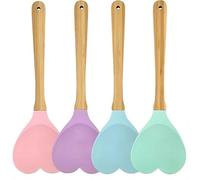 MASINIES 4 cucharas de madera de silicona en forma de corazón para cocinar, servir y mezclar, espátulas, cucharas de ensalada, utensilios de cocina