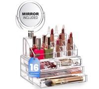 Masirs Organizador de cosméticos transparente con espejo: organiza fácilmente cosméticos, joyas y accesorios para el cabello. Se ve elegante sentado en tu tocador, mostrador de baño o tocador. Diseño