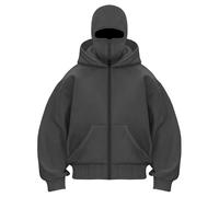 Masked Hoodies for Men, Winter Double Hooded Zip Sweatshirt, Built-in Balaclava, Fleece-Lined, Fashion & Casual (Dark Gray,M)