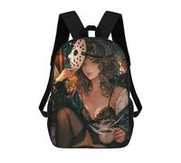 Masked Woman with Cat And Coffee Mochila Escolar Impresa En 3D 17inch Mochila Escolar Infantil Mochilas De Viaje Mochila Informal De Moda Para Niños Y Estudiantes