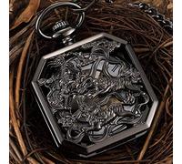 MASKIS Reloj de Bolsillo Cuadrado Mecánico Hombres Lucky Chinese Kirin Fighting Tigers China Animal Carving Brave Símbolo Colgante Cadena