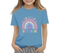 Maskjuwio 100th Day of School Celebration for Girls and Boys Kids T Shirts Fun Colorful Numbers Toy Truck Football Basketball Pullover Damen Schulterfrei Langarm, azul claro, 10-11Years