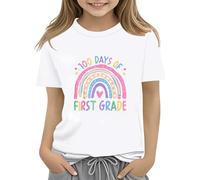 Maskjuwio 100th Day of School Celebration for Girls and Boys Kids T Shirts Fun Colorful Numbers Toy Truck Football Basketball Pullover Damen Schulterfrei Langarm, Blanco, 10-11Years