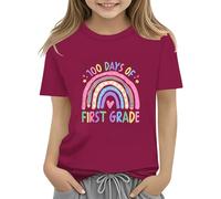 Maskjuwio 100th Day of School Celebration for Girls and Boys Kids T Shirts Fun Colorful Numbers Toy Truck Football Basketball Pullover Damen Schulterfrei Langarm, Rojo sandía, 10-11Years