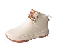 Maskjuwio Botas de agua al aire libre para mujer, con cordones, a la moda, versátiles, lisas, antideslizantes, antideslizantes, de agarre resistente, botas de agua para pasear al perro, botas de