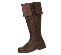 Maskjuwio Botas largas para hombre forradas con tacón | Botas piratas altas gruesas para hombre, botas de media altura para hombre, estilo vintage, estilo vikingo escandinavo, cómodas, tallas 38-48